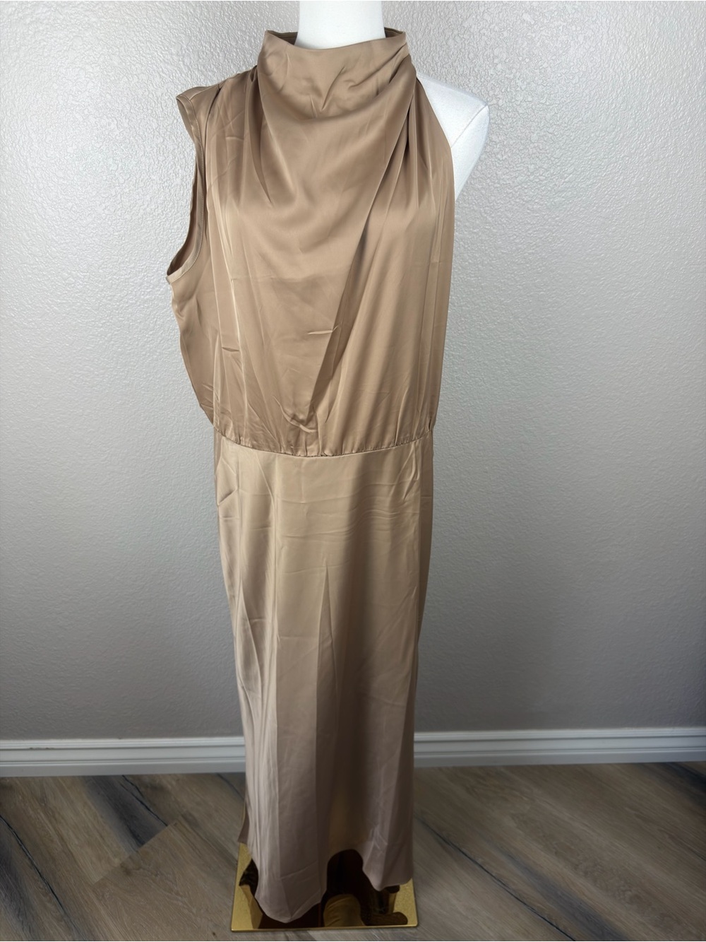 NWT Draped High-Neck Maxi Dress in Taupe, XL - Picture 6 of 9
